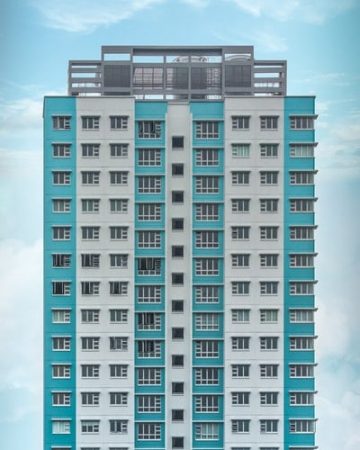 white and teal building